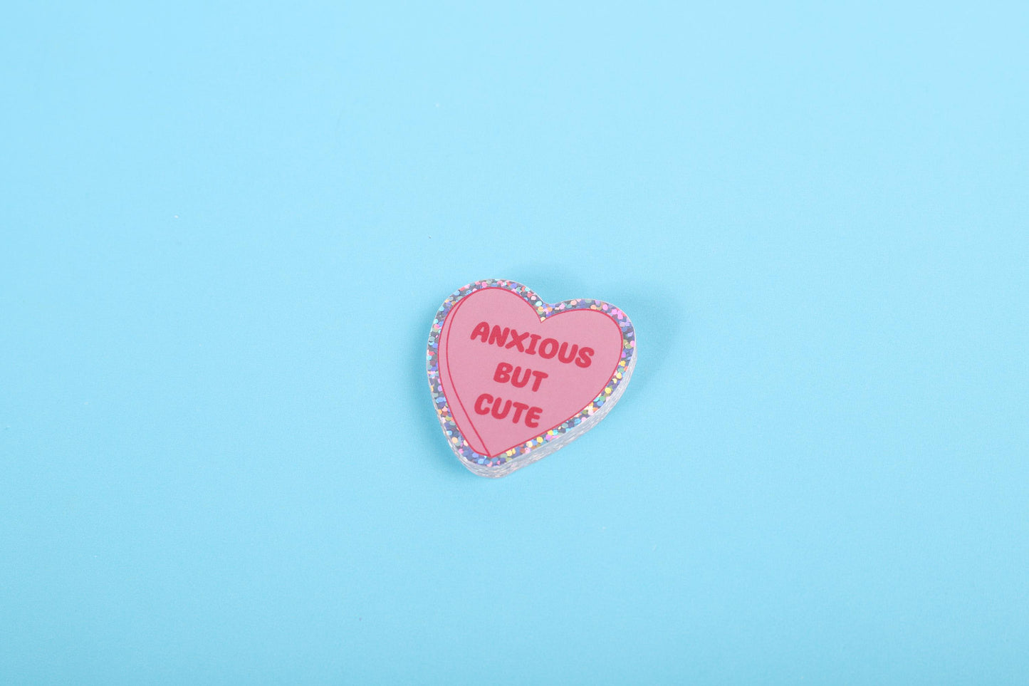 Anxious but cute | Small Glitter Sticker