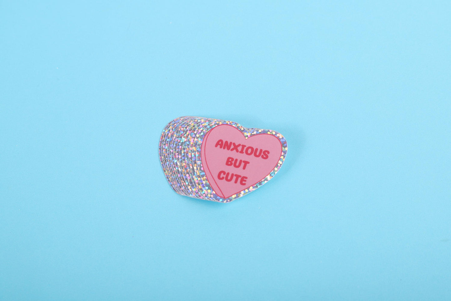 Anxious but cute | Small Glitter Sticker
