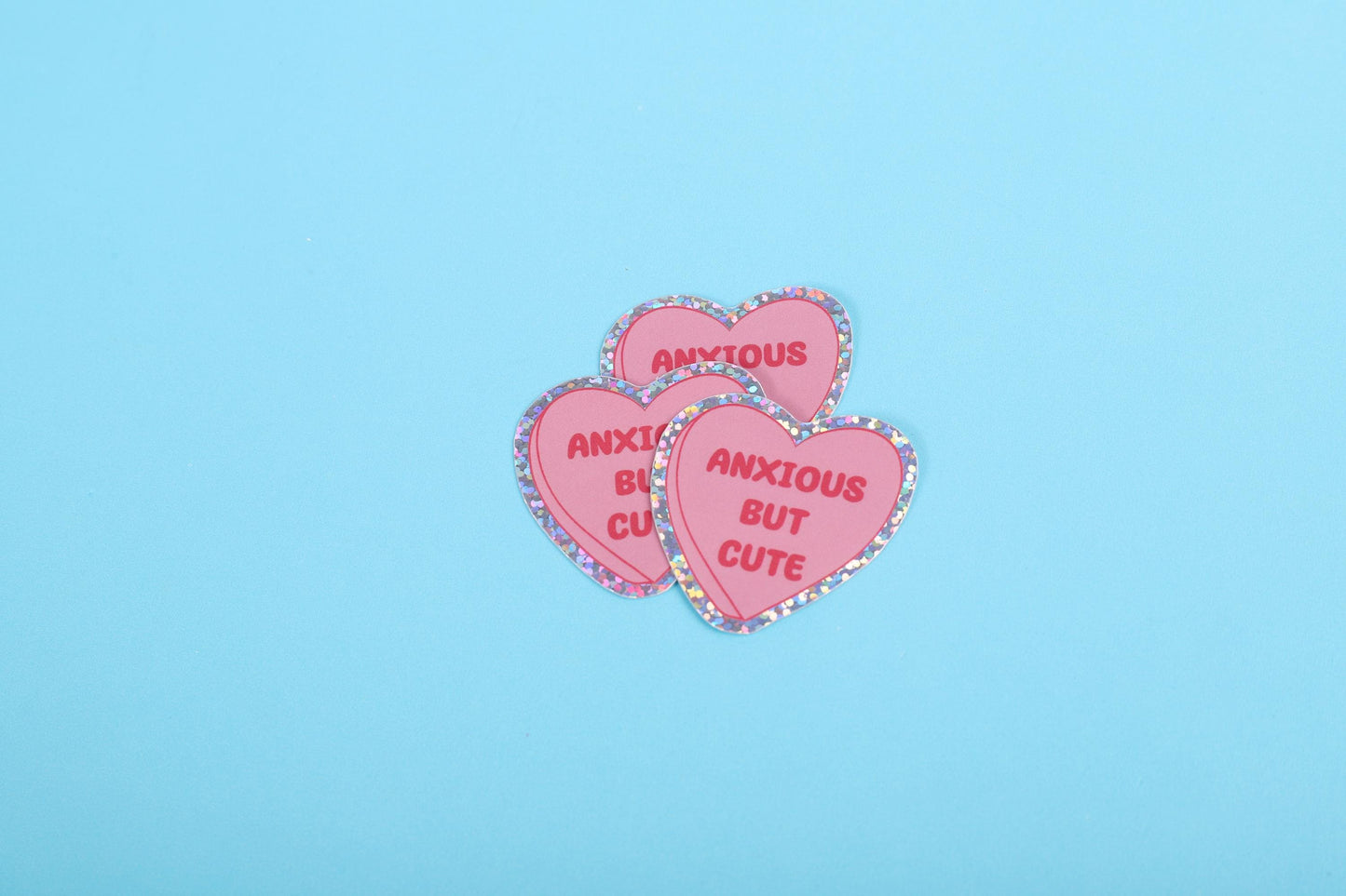 Anxious but cute | Small Glitter Sticker