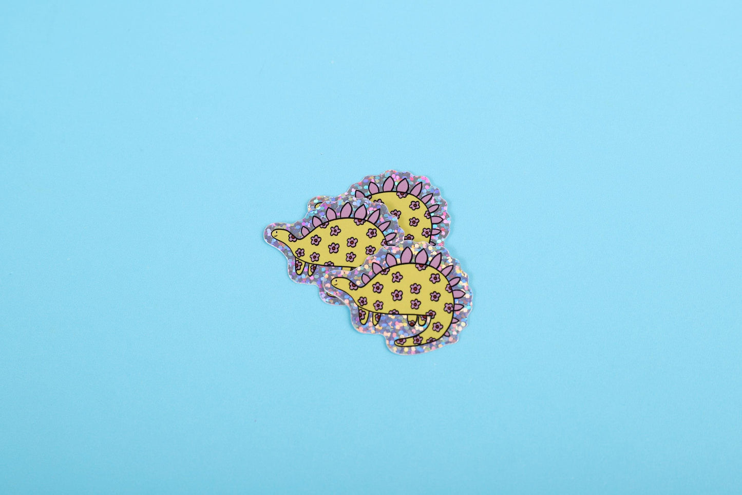Yellow flower dinosaur | Small Glitter Sticker