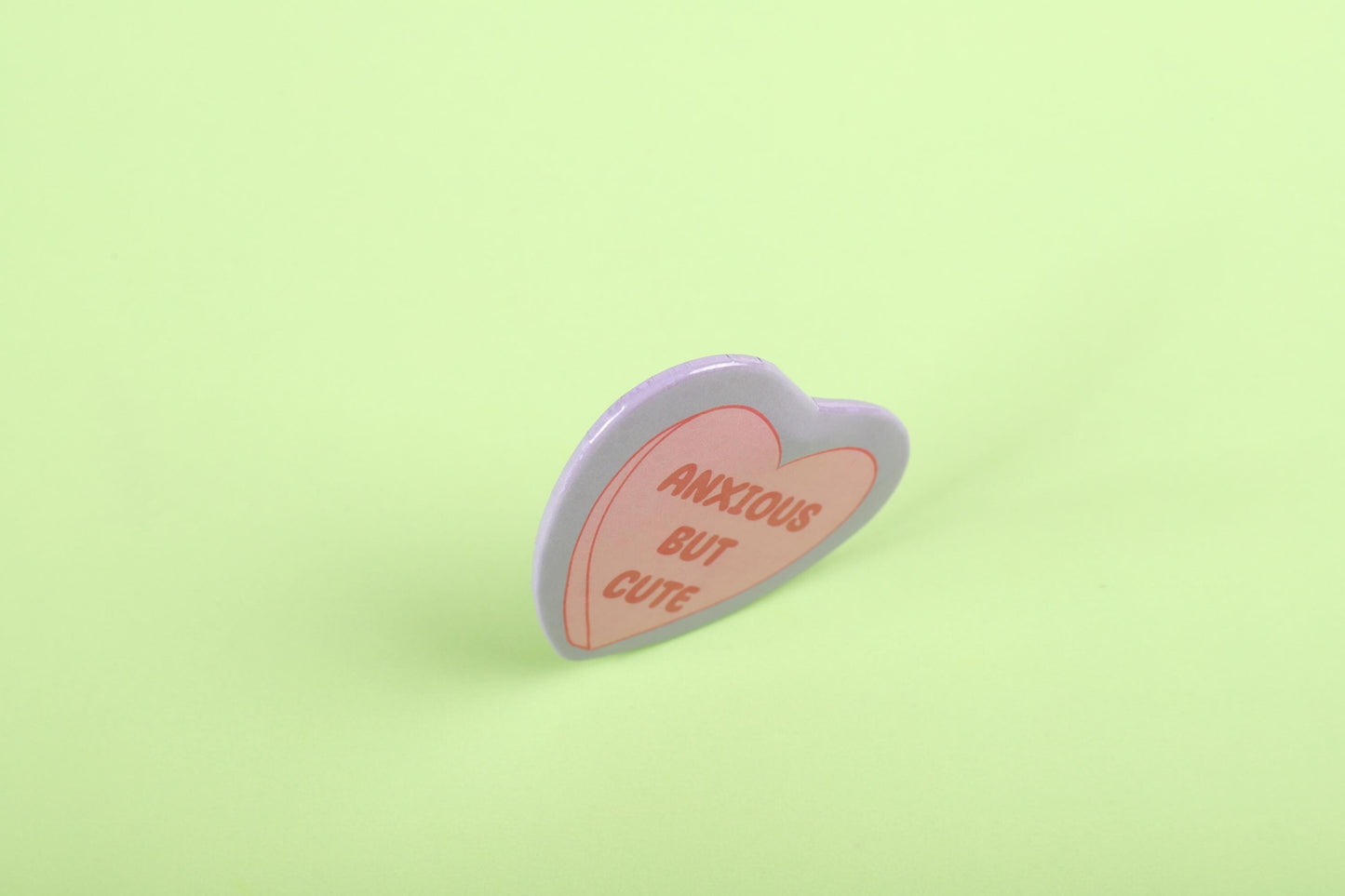Anxious but cute | Love heart glitter pin badge