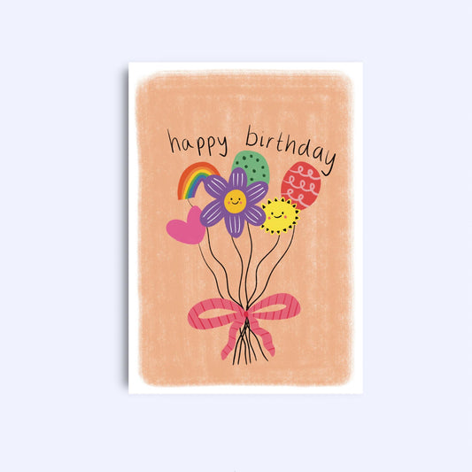 Happy Birthday Balloons Greeting Card: A6 with Kraft Envelope