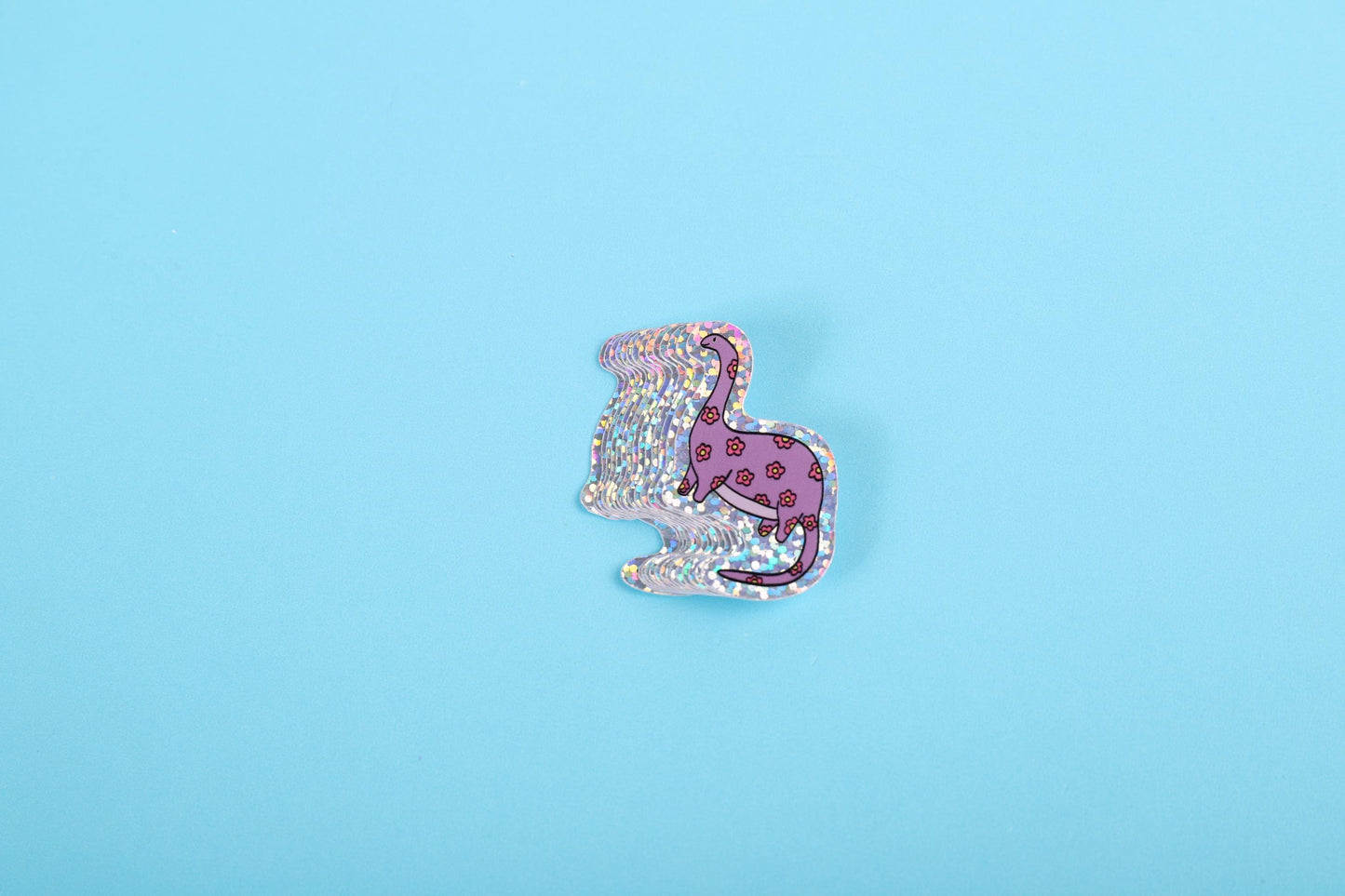 Purple flower dinosaur | Small Glitter Sticker