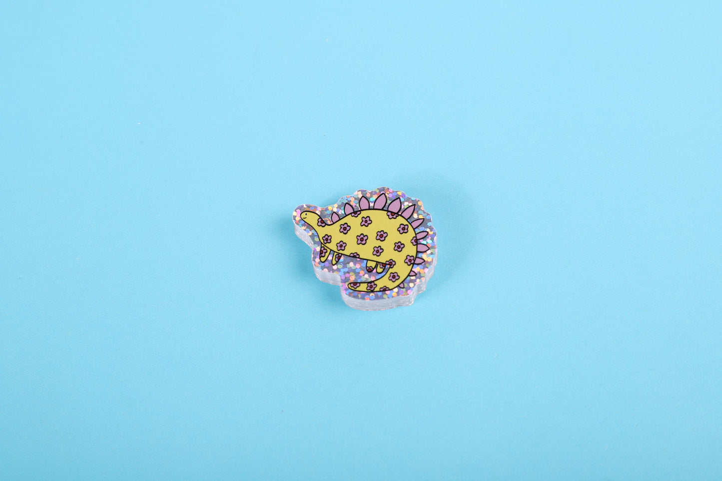 Yellow flower dinosaur | Small Glitter Sticker