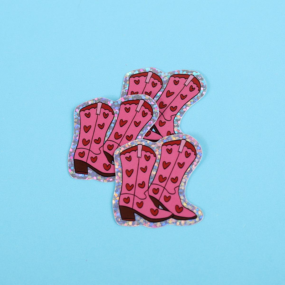 Heart cowboy boots | Small Glitter Sticker
