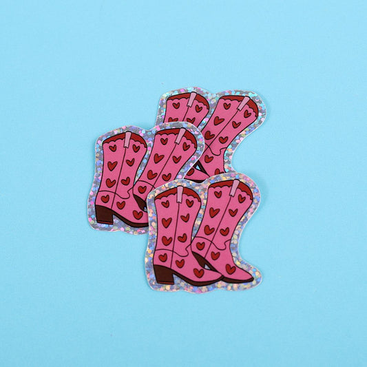 Heart cowboy boots | Small Glitter Sticker