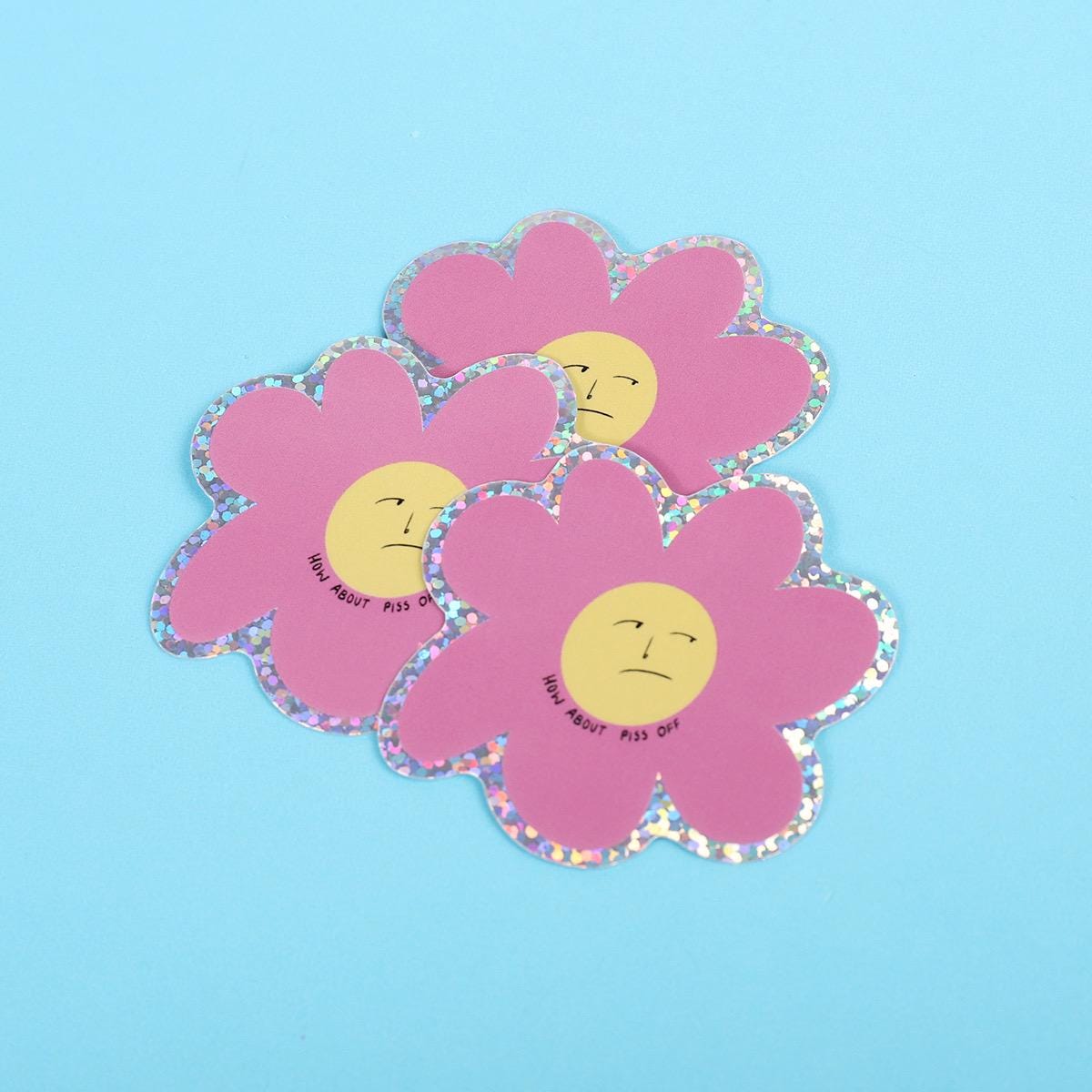Grumpy Flower | Glitter Sticker