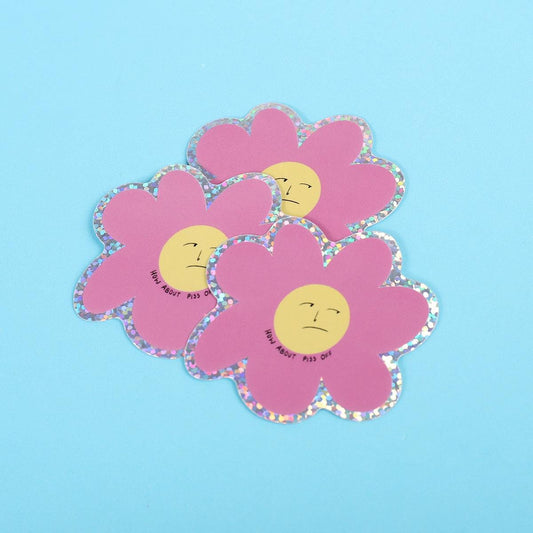 Grumpy Flower | Glitter Sticker