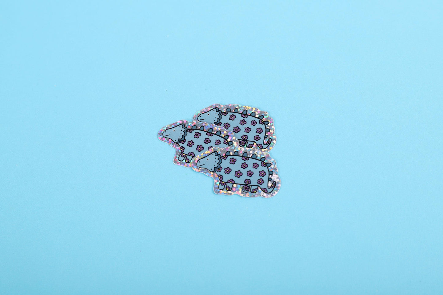 Blue flower dinosaur | Small Glitter Sticker
