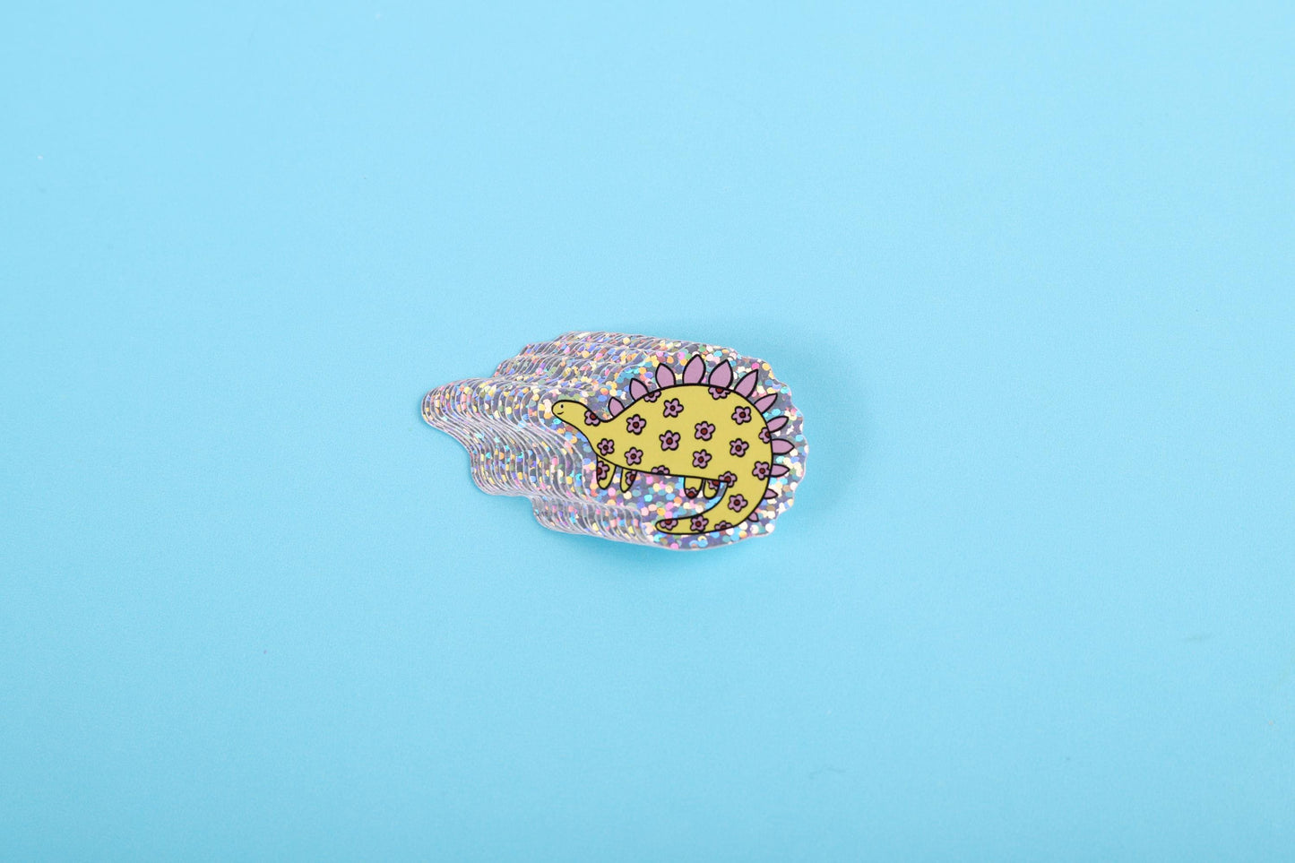 Yellow flower dinosaur | Small Glitter Sticker