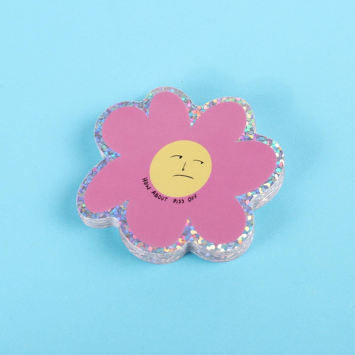 Grumpy Flower | Glitter Sticker