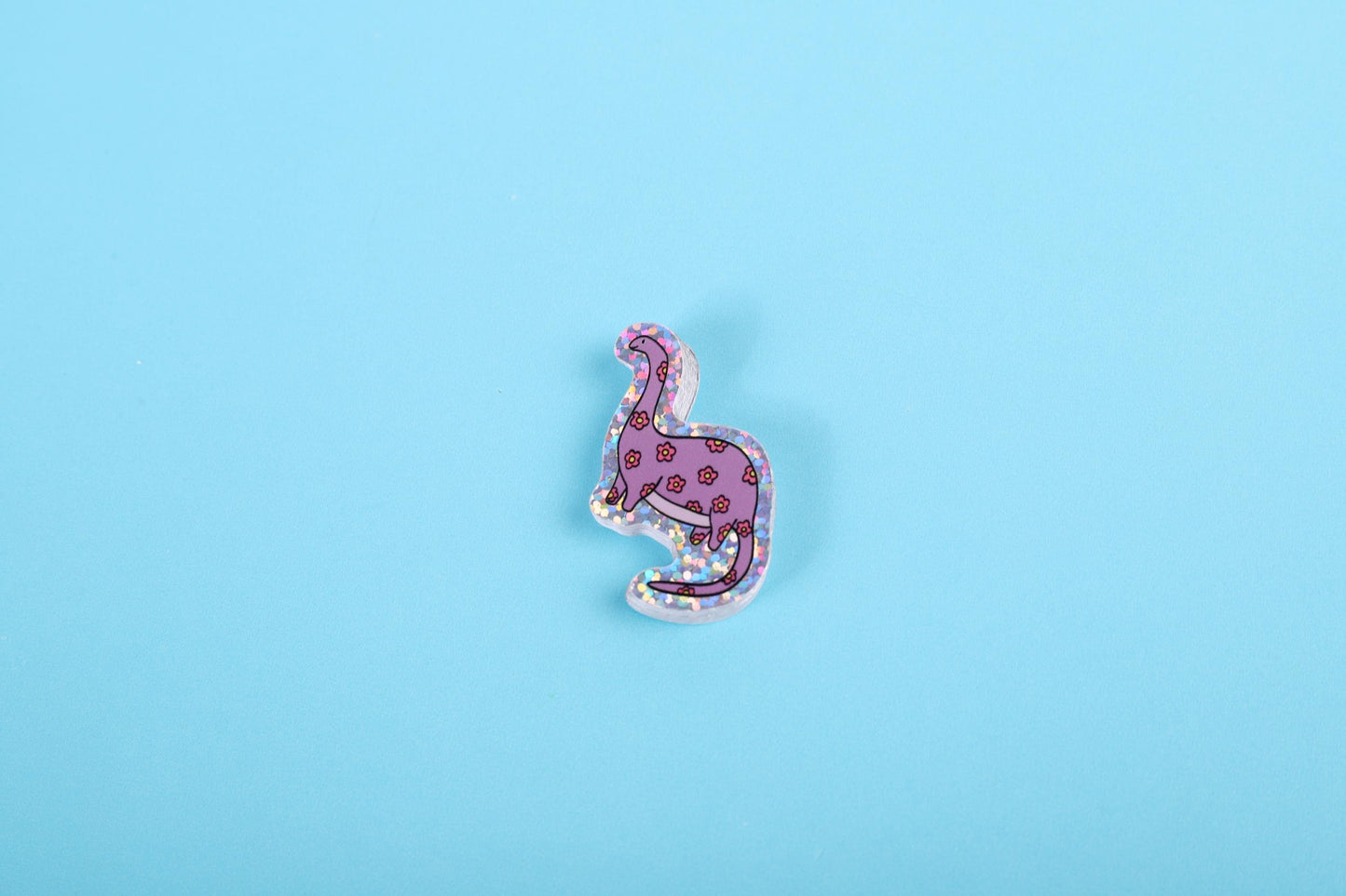 Purple flower dinosaur | Small Glitter Sticker