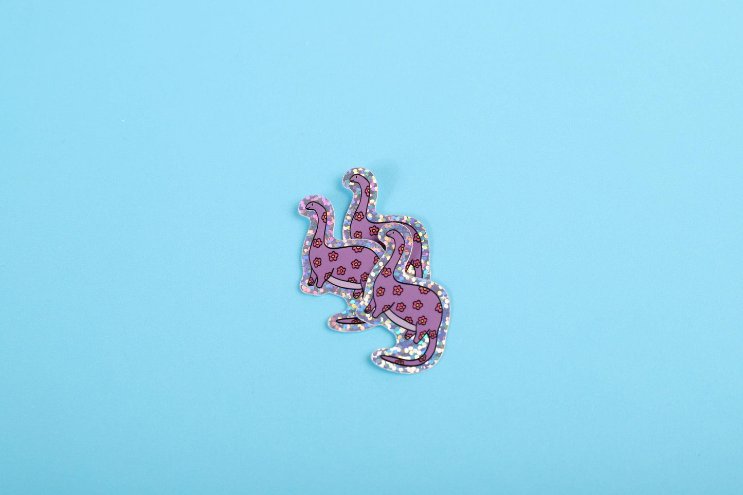Purple flower dinosaur | Small Glitter Sticker
