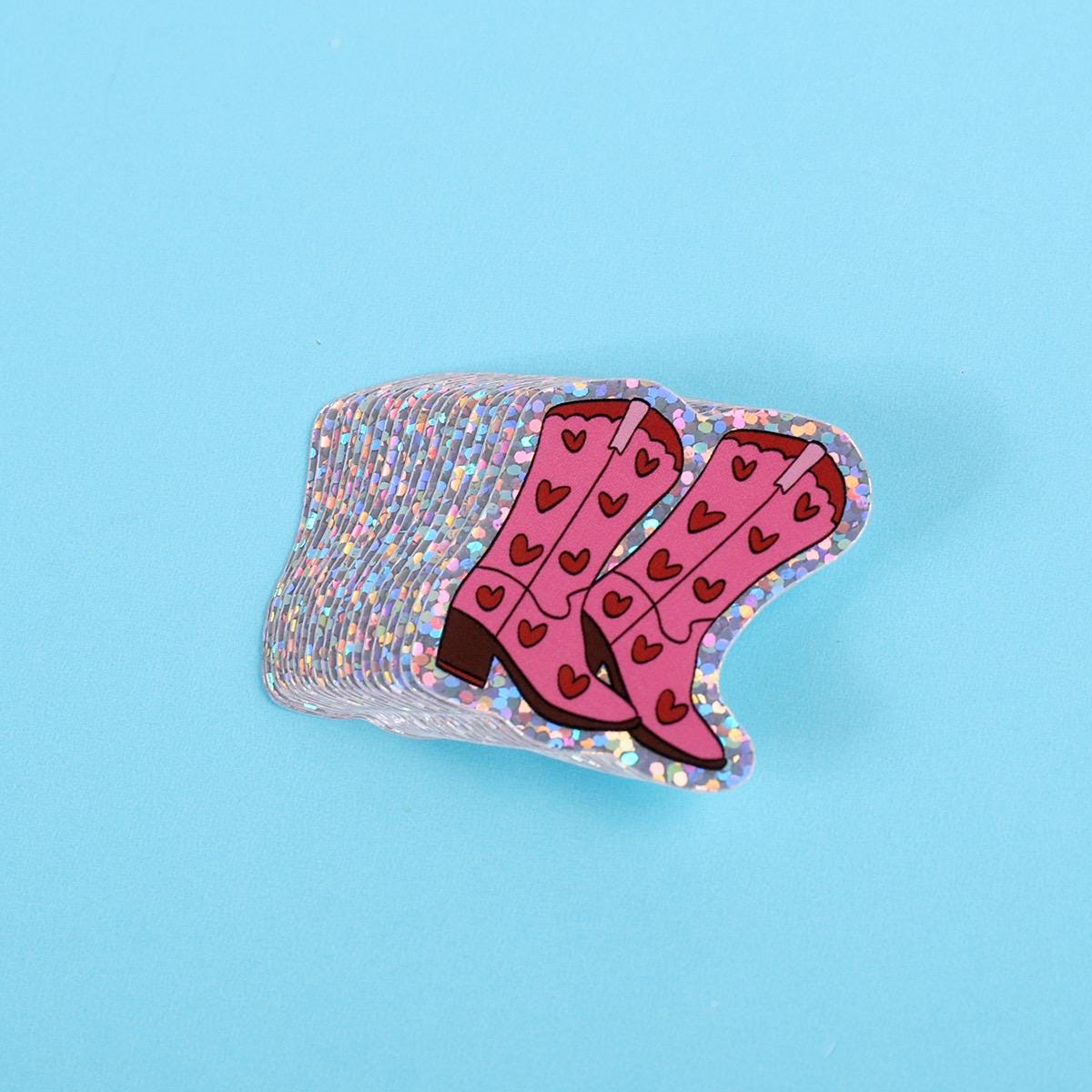 Heart cowboy boots | Small Glitter Sticker