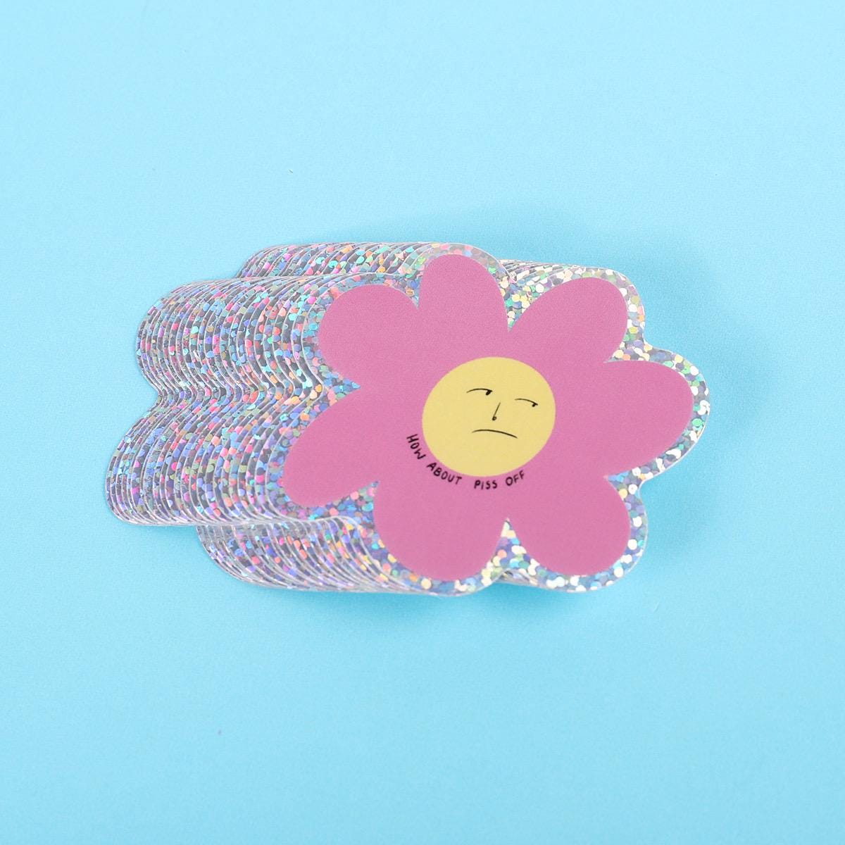 Grumpy Flower | Glitter Sticker