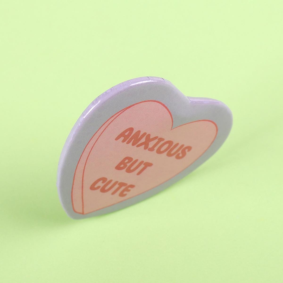 Anxious but cute | Love heart glitter pin badge